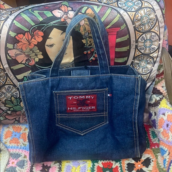 Vintage 99’s /Y2K- Tommy Hilfiger small Denim Tote Bag - Picture 1 of 9